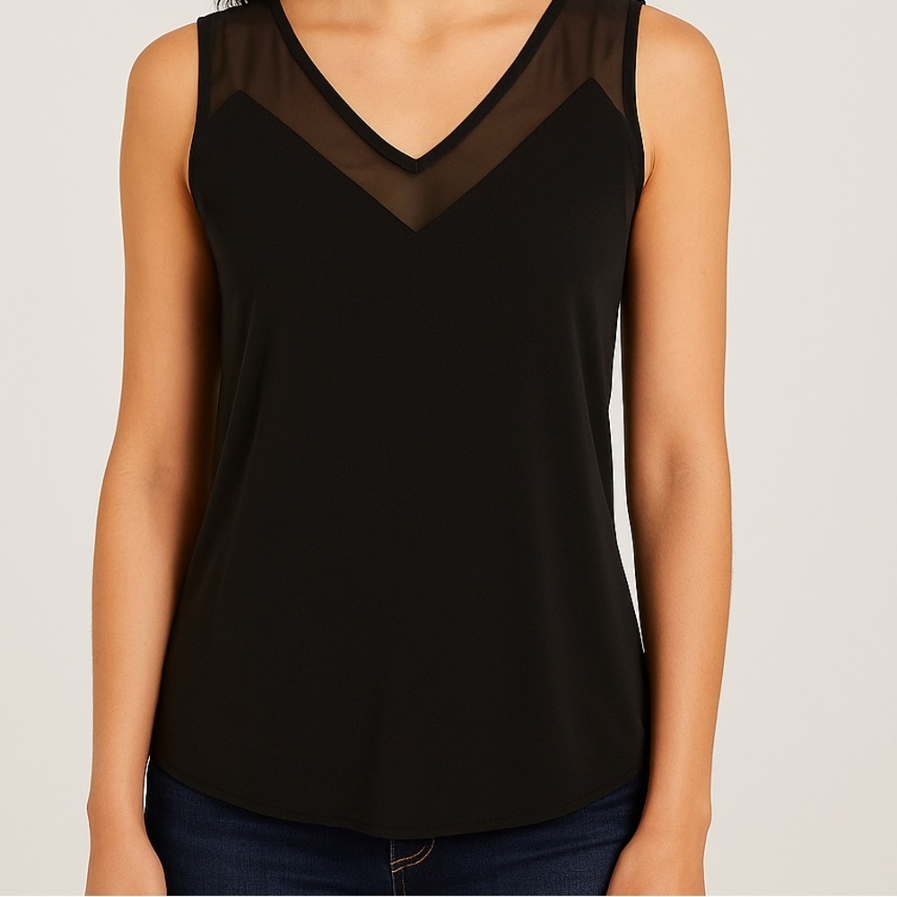 INC International Concepts Black Sleeveless Sheer-Trim Top – XS